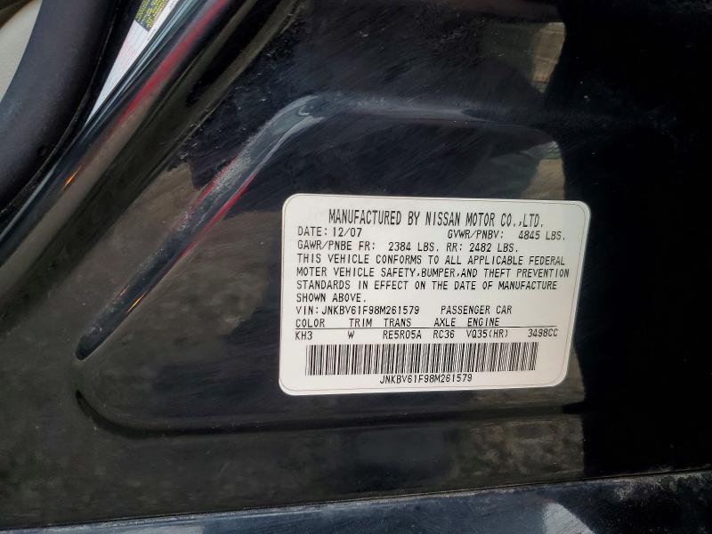 48706106 :رقم المزاد ، JNKBV61F98M261579 vin ، 2008 Infiniti G35 مزاد بيع