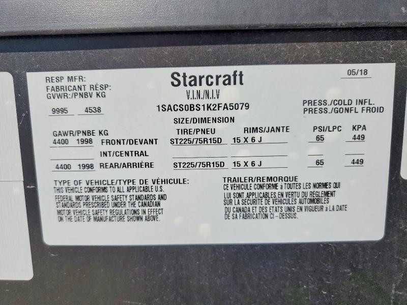 Aukcja sprzedaży 2019 Starcraft Telluride, vin: 1SACS0BS1K2FA5079, numer aukcji: 47827566