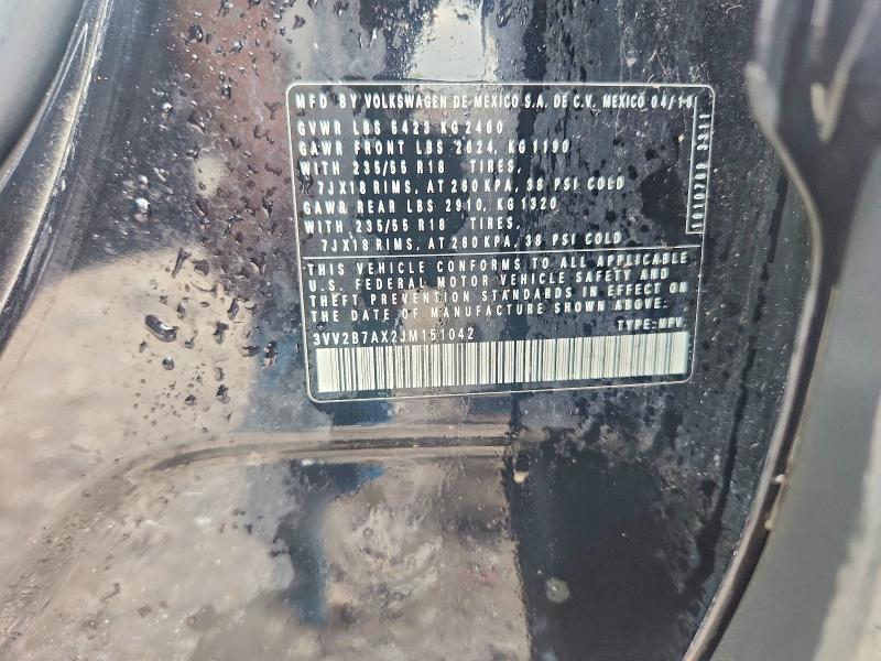2018 Volkswagen Tiguan მანქანა იყიდება აუქციონზე, vin: 3VV2B7AX2JM151042, აუქციონის ნომერი: 49555146