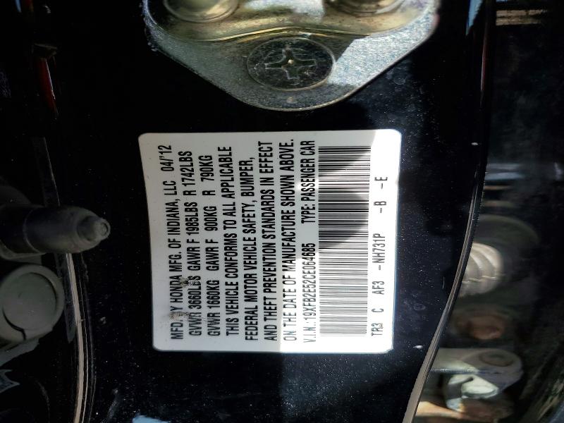 49708136 :رقم المزاد ، 19XFB2E52CE064685 vin ، 2012 Honda Civic مزاد بيع