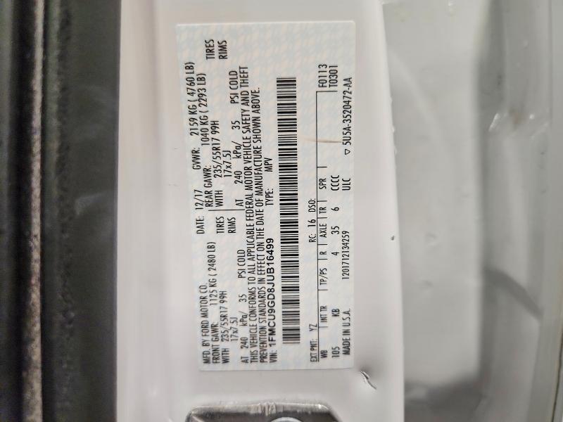 51296506 :رقم المزاد ، 1FMCU9GD8JUB16499 vin ، 2018 Ford Escape مزاد بيع