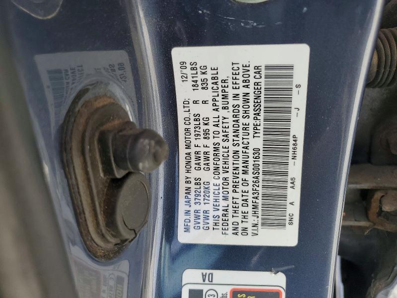 2010 Honda Civic მანქანა იყიდება აუქციონზე, vin: JHMFA3F26AS001630, აუქციონის ნომერი: 48343846