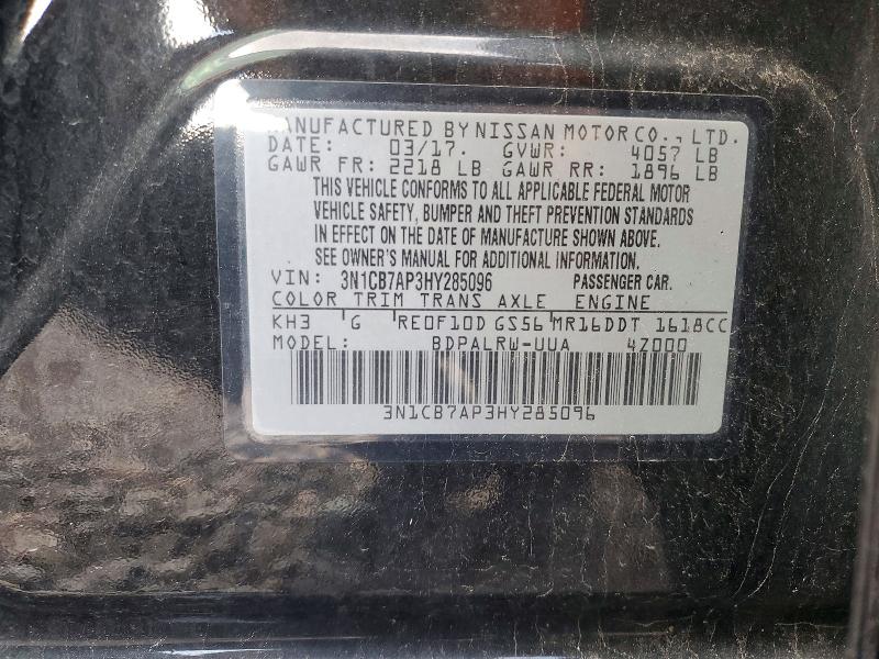 Aukcja sprzedaży 2017 Nissan Sentra, vin: 3N1CB7AP3HY285096, numer aukcji: 48937286