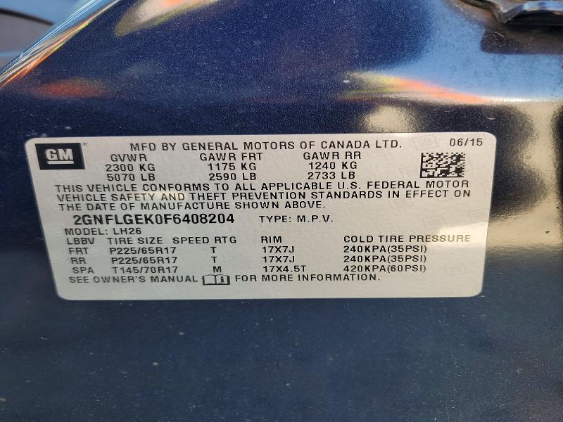 Aukcja sprzedaży 2015 Chevrolet Equinox, vin: 2GNFLGEK0F6408204, numer aukcji: 48985756