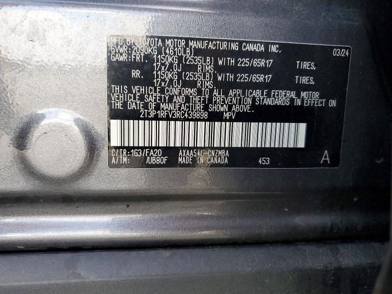 48580636 :رقم المزاد ، 2T3P1RFV3RC439898 vin ، 2024 Toyota Rav4 مزاد بيع