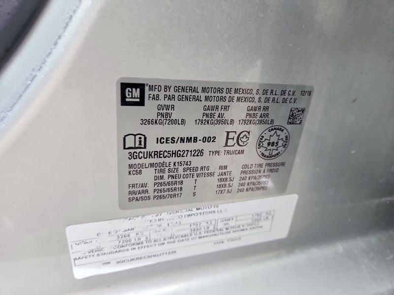 2017 Chevrolet Silverado მანქანა იყიდება აუქციონზე, vin: 3GCUKREC5HG271226, აუქციონის ნომერი: 51139976
