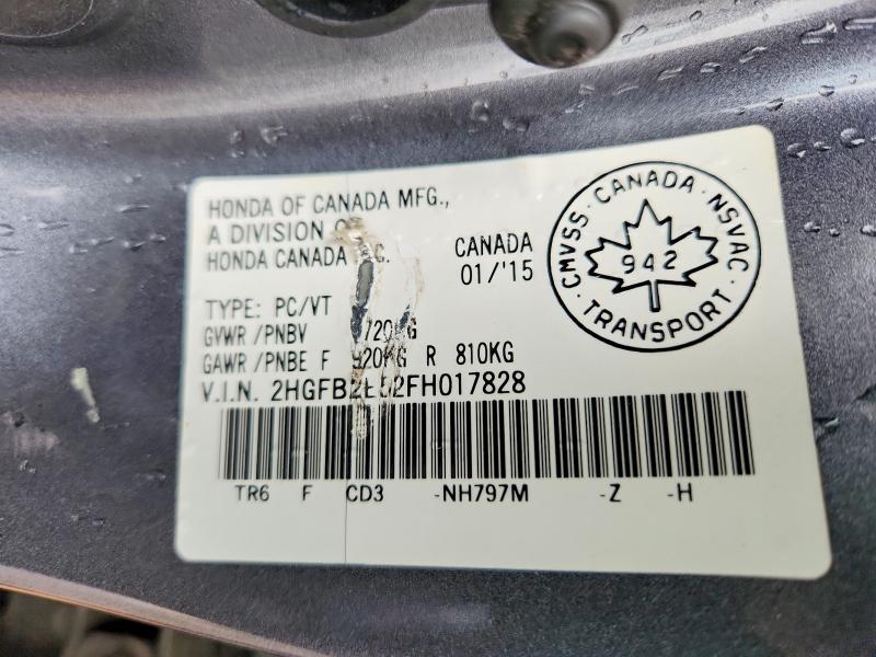 49114776 :رقم المزاد ، 2HGFB2E52FH017828 vin ، 2015 Honda Civic Ex 4dr مزاد بيع
