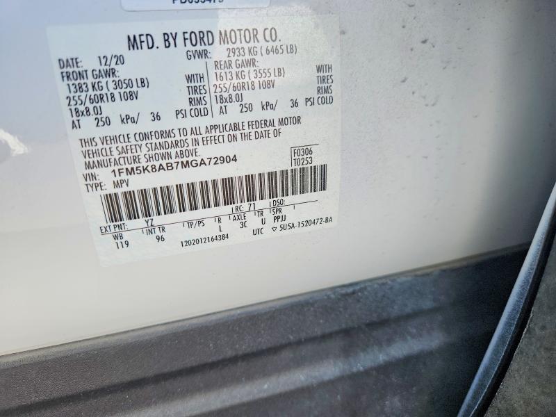 Aukcja sprzedaży 2021 Ford Explorer, vin: 1FM5K8AB7MGA72904, numer aukcji: 52083496