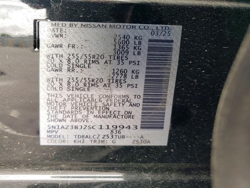 Aukcja sprzedaży 2025 Nissan Murano, vin: 5N1AZ3BJ2SC119943, numer aukcji: 47952476