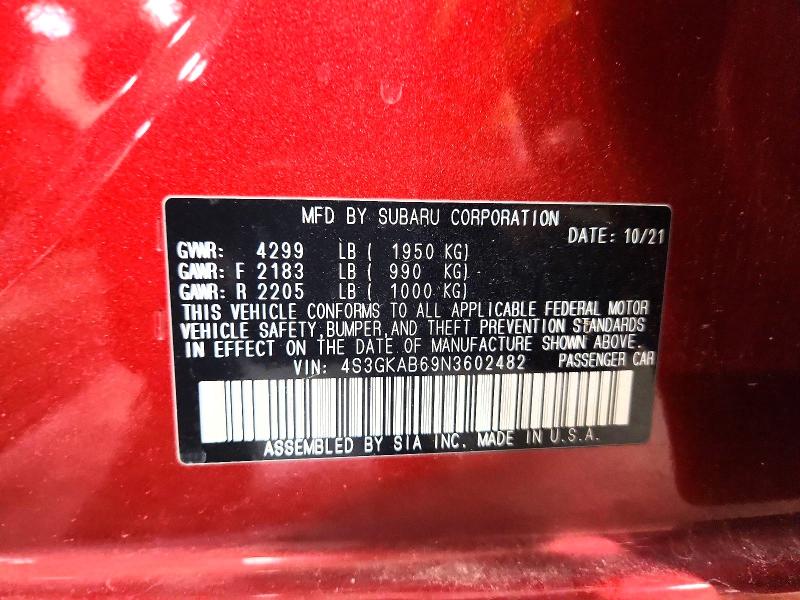 Продаж на аукціоні авто 2022 Subaru Impreza, vin: 4S3GKAB69N3602482, номер лоту: 51012586
