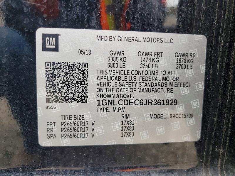 50796326 :رقم المزاد ، 1GNLCDEC6JR361929 vin ، 2018 Chevrolet Tahoe مزاد بيع