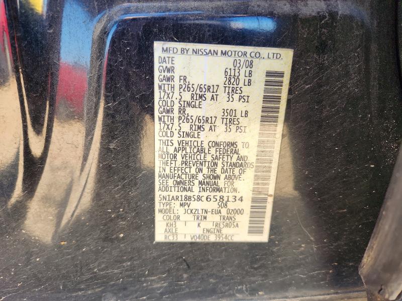 Aukcja sprzedaży 2008 Nissan Pathfinder, vin: 5N1AR18B58C658134, numer aukcji: 50154996