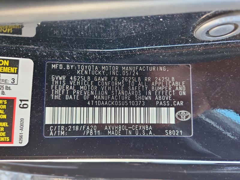 2025 Toyota Camry მანქანა იყიდება აუქციონზე, vin: 4T1DAACK0SU510373, აუქციონის ნომერი: 50947316