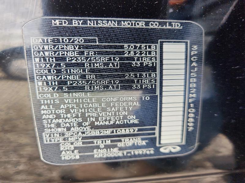 Aukcja sprzedaży 2021 Infiniti Qx50, vin: 3PCAJ5BB2MF108897, numer aukcji: 48872856