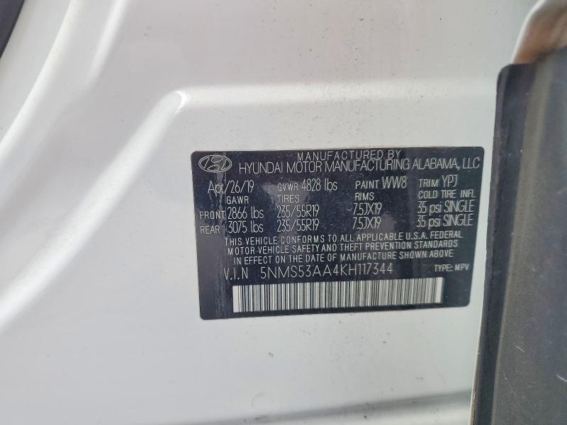 50785836 :رقم المزاد ، 5NMS53AA4KH117344 vin ، 2019 Hyundai Santa Fe مزاد بيع