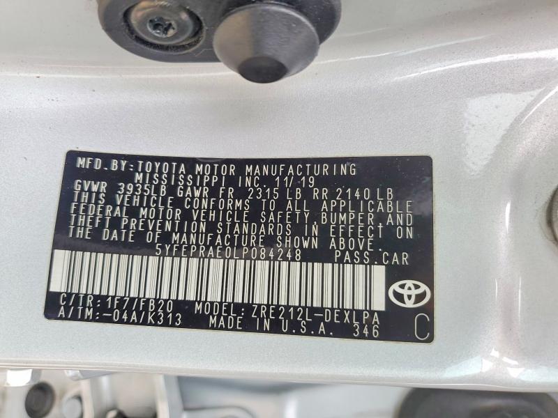 Aukcja sprzedaży 2020 Toyota Corolla, vin: 5YFEPRAE0LP084248, numer aukcji: 50906186