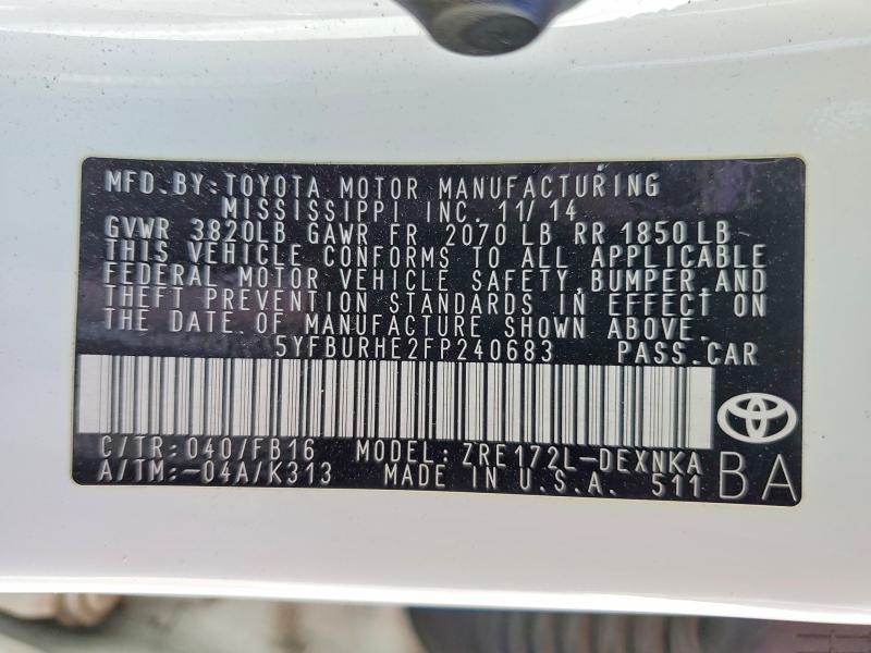 50352556 :رقم المزاد ، 5YFBURHE2FP240683 vin ، 2015 Toyota Corolla مزاد بيع