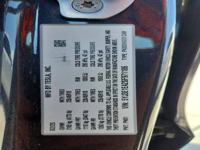 Продаж на аукціоні авто 2025 Tesla Model 3, vin: 5YJ3E1EA2SF971186, номер лоту: 51114296