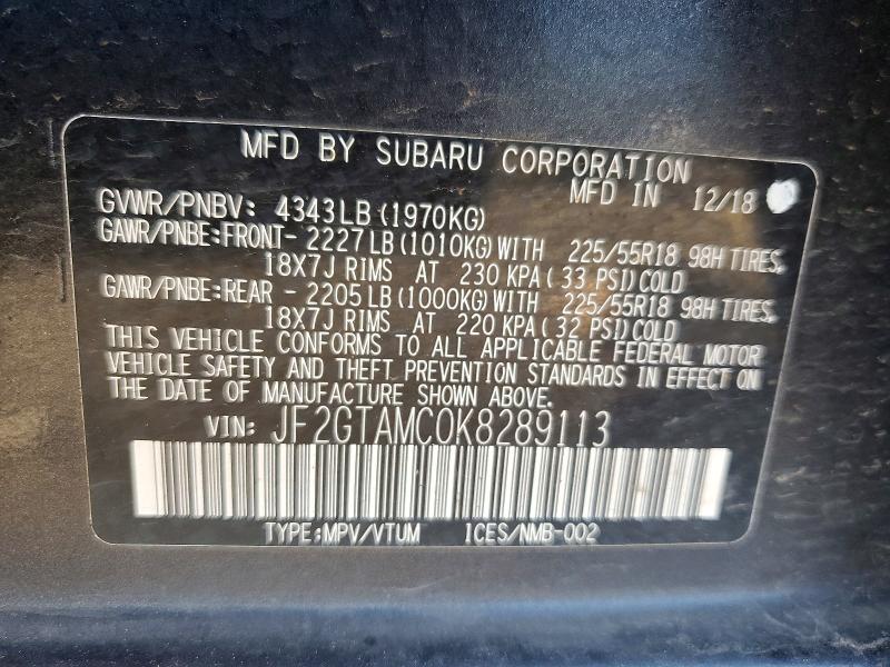 Aukcja sprzedaży 2019 Subaru Crosstrek, vin: JF2GTAMC0K8289113, numer aukcji: 50905816