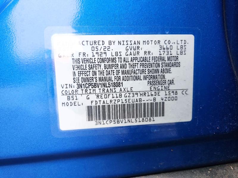 Продажа на аукционе авто 2022 Nissan Kicks, vin: 3N1CP5BV1NL518081, номер лота: 48967356