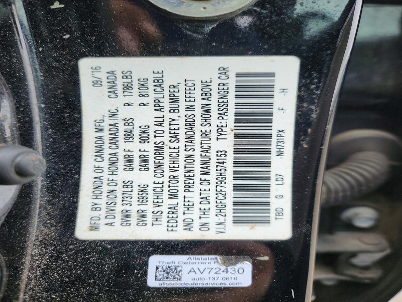 Aukcja sprzedaży 2016 Honda Civic, vin: 2HGFC2F79GH574153, numer aukcji: 49498056
