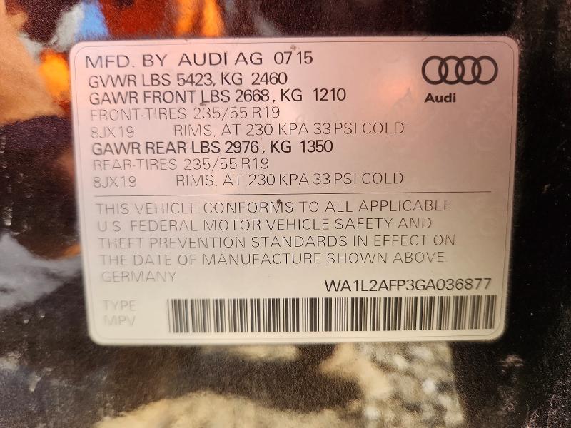 Продаж на аукціоні авто 2016 Audi Q5, vin: WA1L2AFP3GA036877, номер лоту: 50706826