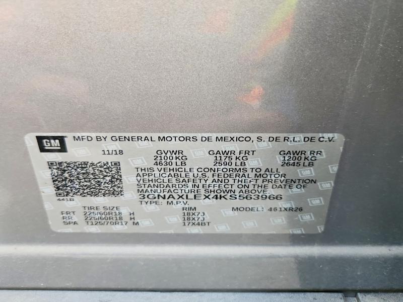 Продаж на аукціоні авто 2019 Chevrolet Equinox, vin: 3GNAXLEX4KS563966, номер лоту: 51646486