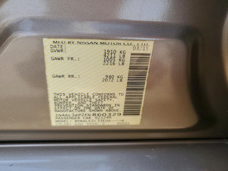 Продажа на аукционе авто 2015 Nissan Altima, vin: 1N4AL3AP2FN860329, номер лота: 49989886