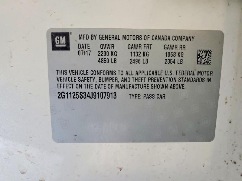 49269586 :رقم المزاد ، 2G1125S34J9107913 vin ، 2018 Chevrolet Impala مزاد بيع