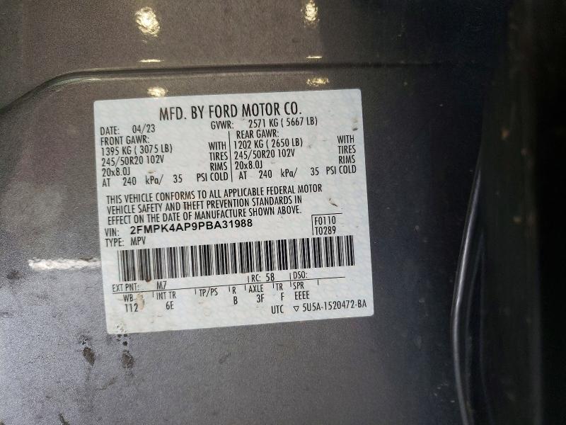 2023 Ford Edge მანქანა იყიდება აუქციონზე, vin: 2FMPK4AP9PBA31988, აუქციონის ნომერი: 51197876