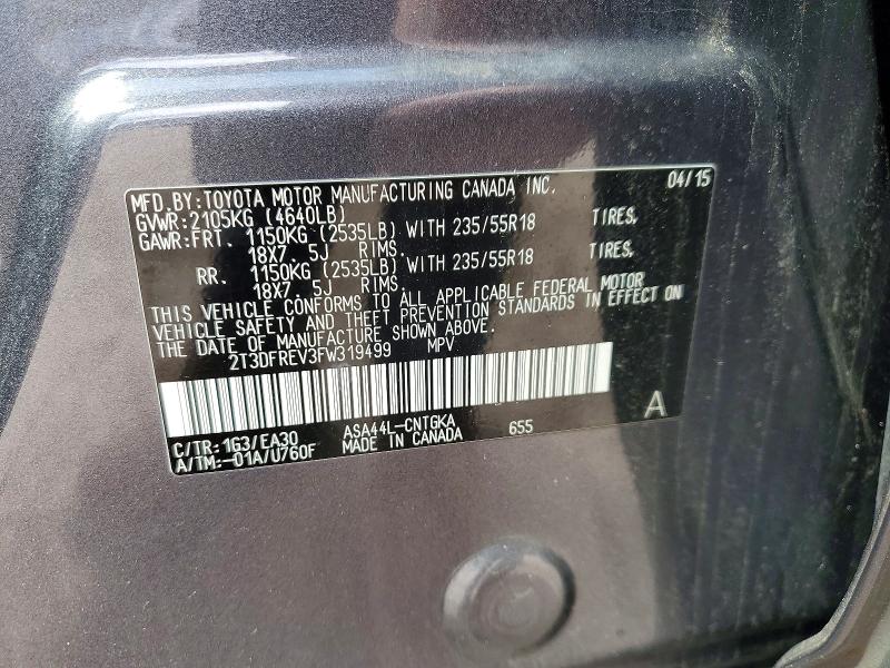 49071166 :رقم المزاد ، 2T3DFREV3FW319499 vin ، 2015 Toyota Rav4 مزاد بيع