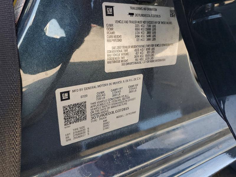 51714746 :رقم المزاد ، 3GTU9DED3LG372815 vin ، 2020 Gmc Sierra مزاد بيع