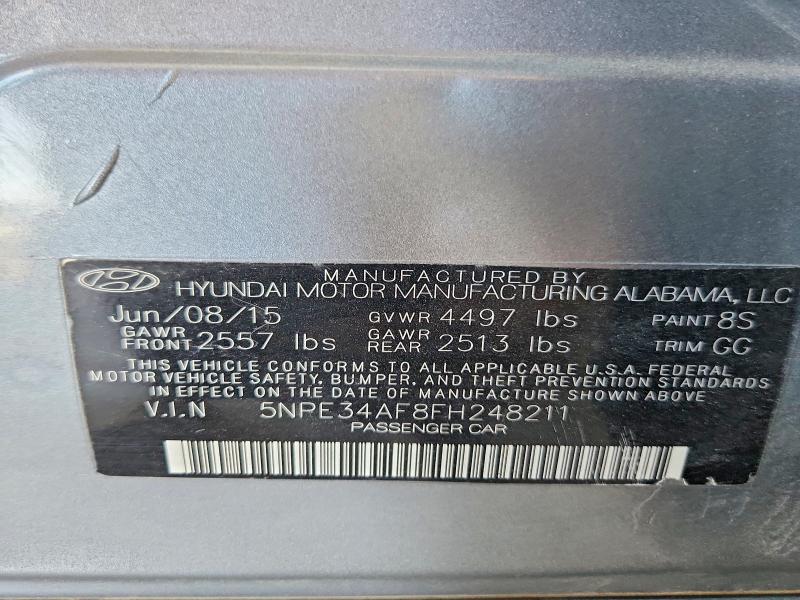 2015 Hyundai Sonata მანქანა იყიდება აუქციონზე, vin: 5NPE34AF8FH248211, აუქციონის ნომერი: 50775646