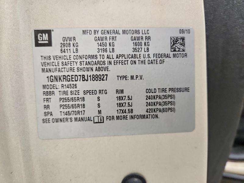 48429826 :رقم المزاد ، 1GNKRGED7BJ188927 vin ، 2011 Chevrolet Traverse مزاد بيع
