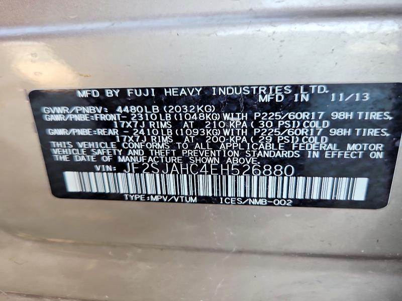 2014 Subaru Forester მანქანა იყიდება აუქციონზე, vin: JF2SJAHC4EH526880, აუქციონის ნომერი: 51787526