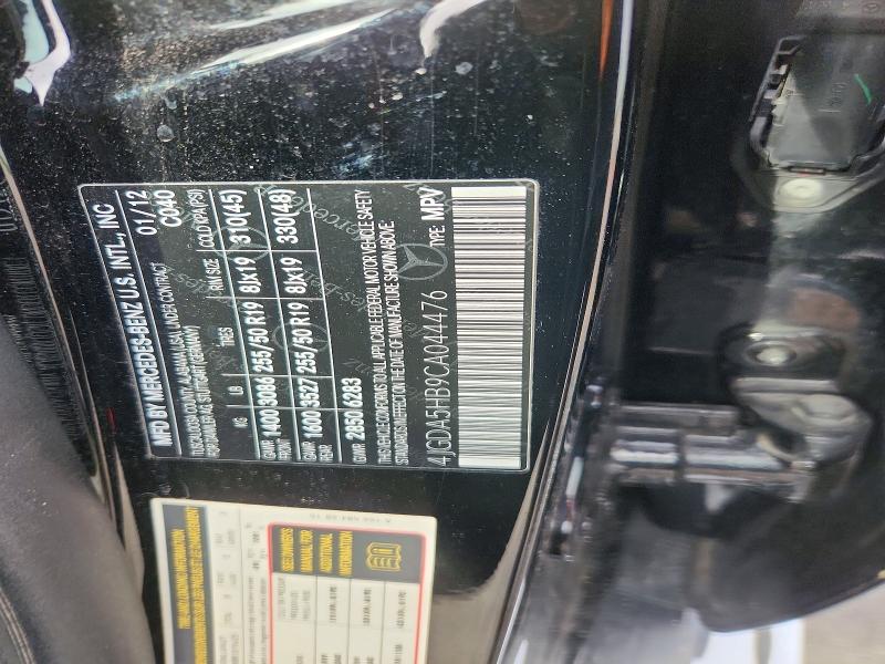 50617966 :رقم المزاد ، 4JGDA5HB9CA044476 vin ، 2012 Mercedes-benz Ml مزاد بيع