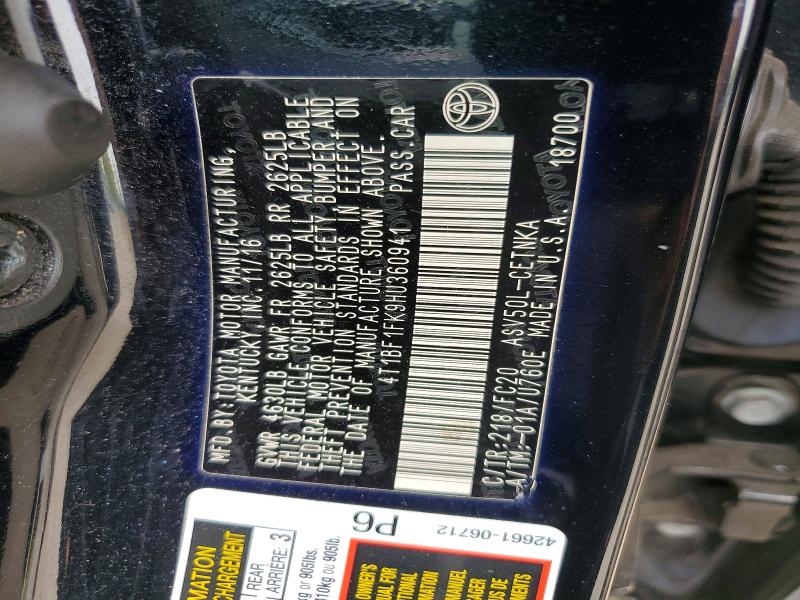 51035066 :رقم المزاد ، 4T1BF1FK9HU360941 vin ، 2017 Toyota Camry مزاد بيع