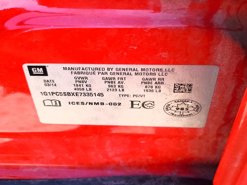 2014 Chevrolet Cruze მანქანა იყიდება აუქციონზე, vin: 1G1PC5SBXE7335145, აუქციონის ნომერი: 51158206