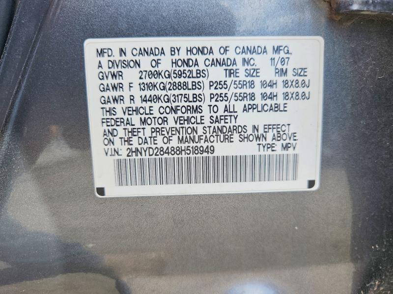 49068136 :رقم المزاد ، 2HNYD28488H518949 vin ، 2008 Acura Mdx مزاد بيع