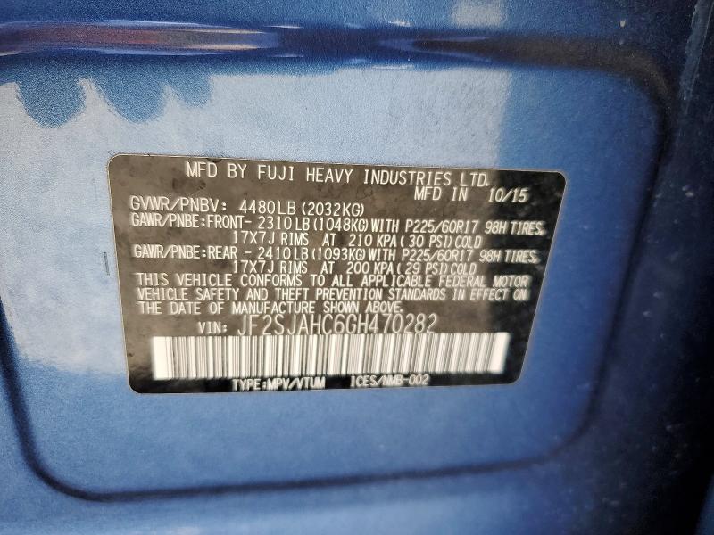 2016 Subaru Forester მანქანა იყიდება აუქციონზე, vin: JF2SJAHC6GH470282, აუქციონის ნომერი: 51885716