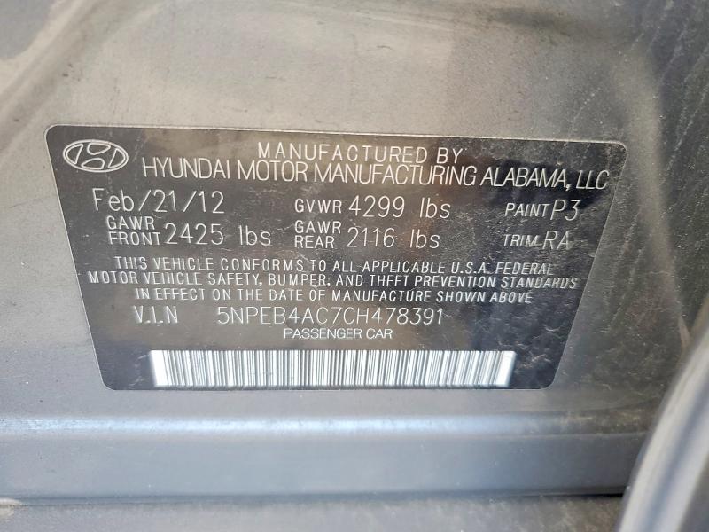 Продажа на аукционе авто 2012 Hyundai Sonata, vin: 5NPEB4AC7CH478391, номер лота: 50458256