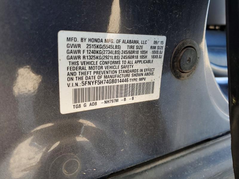 Продажа на аукционе авто 2016 Honda Pilot, vin: 5FNYF5H74GB014446, номер лота: 49983106