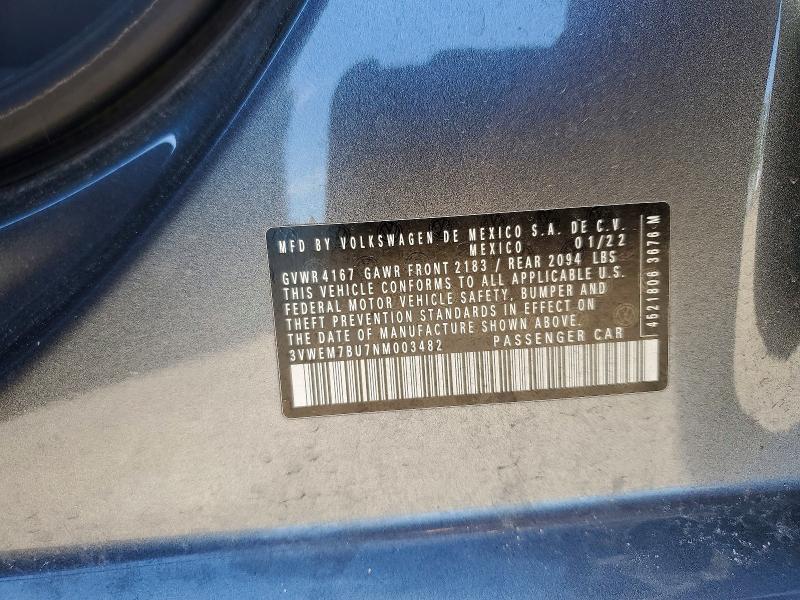 Aukcja sprzedaży 2022 Volkswagen Jetta, vin: 3VWEM7BU7NM003482, numer aukcji: 48701266