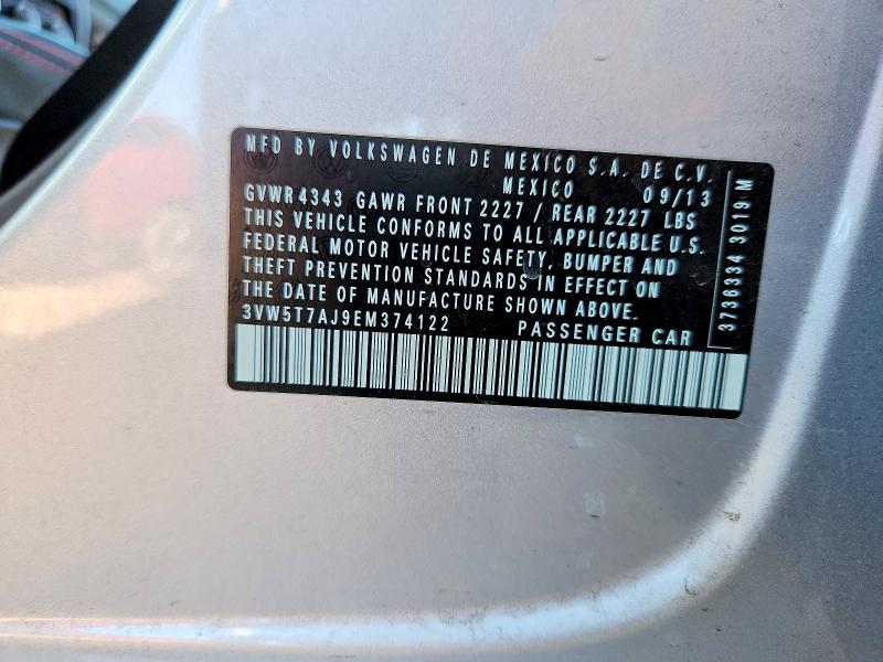 47915926 :رقم المزاد ، 3VW5T7AJ9EM374122 vin ، 2014 Volkswagen Jetta مزاد بيع