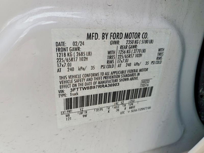 2024 Ford Maverick მანქანა იყიდება აუქციონზე, vin: 3FTTW8B97RRA36903, აუქციონის ნომერი: 49956956