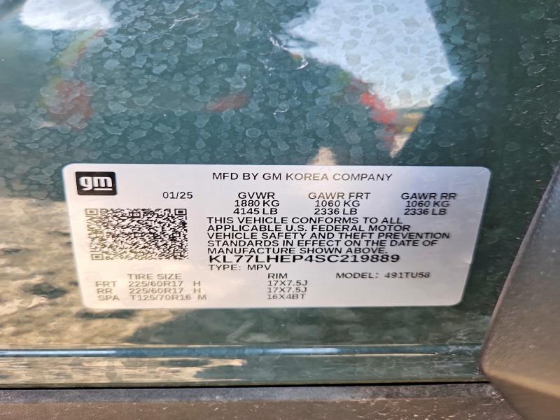 2025 Chevrolet Trax მანქანა იყიდება აუქციონზე, vin: KL77LHEP4SC219889, აუქციონის ნომერი: 50911046