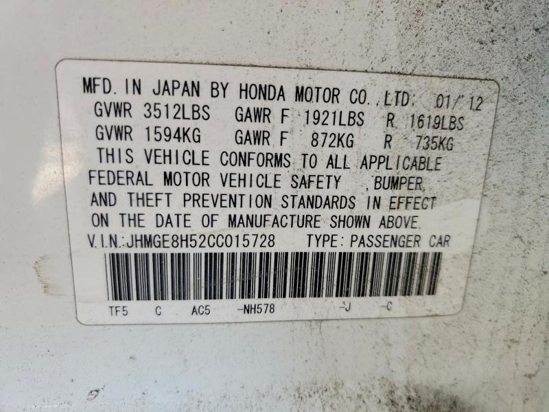 Продаж на аукціоні авто 2012 Honda Fit, vin: JHMGE8H52CC015728, номер лоту: 49682086