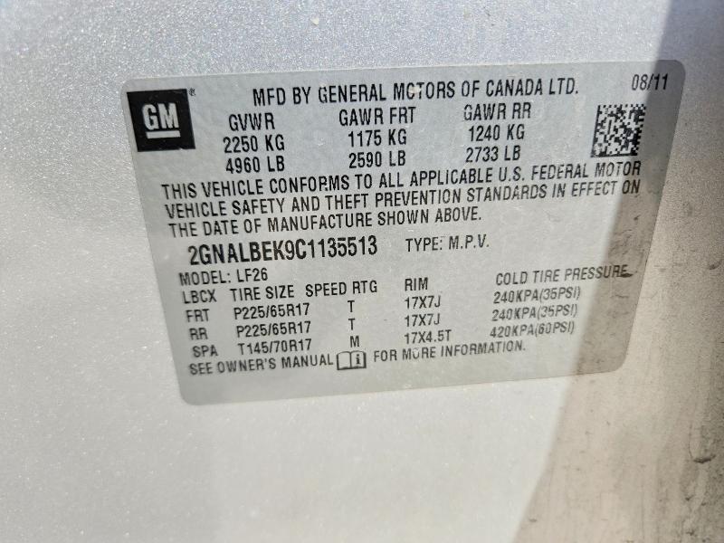 Продаж на аукціоні авто 2012 Chevrolet Equinox, vin: 2GNALBEK9C1135513, номер лоту: 50704106
