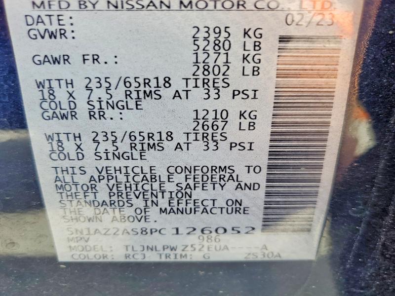 2023 Nissan Murano მანქანა იყიდება აუქციონზე, vin: 5N1AZ2AS8PC126052, აუქციონის ნომერი: 51053916