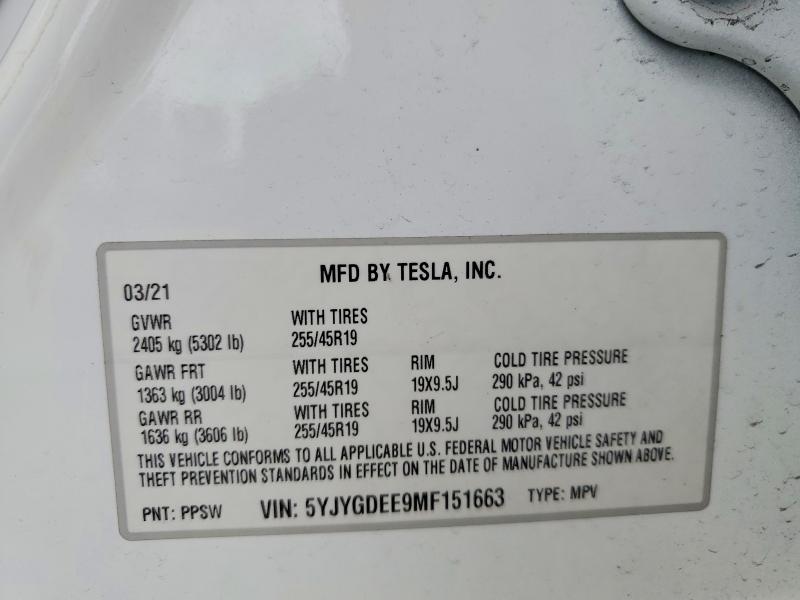 Aukcja sprzedaży 2021 Tesla Model Y, vin: 5YJYGDEE9MF151663, numer aukcji: 46714816